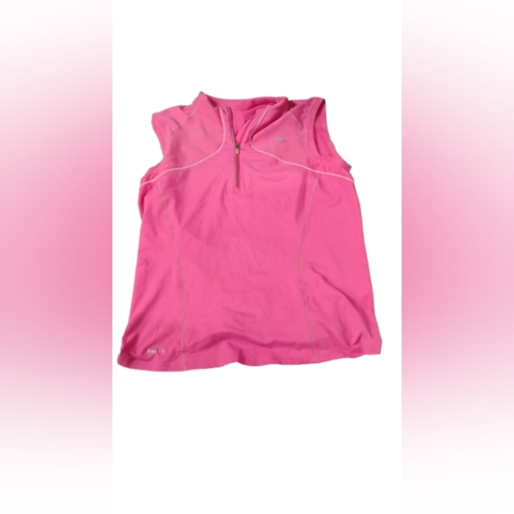 Nike Women's Pink Partial Zip Sleeveless Top Sz L